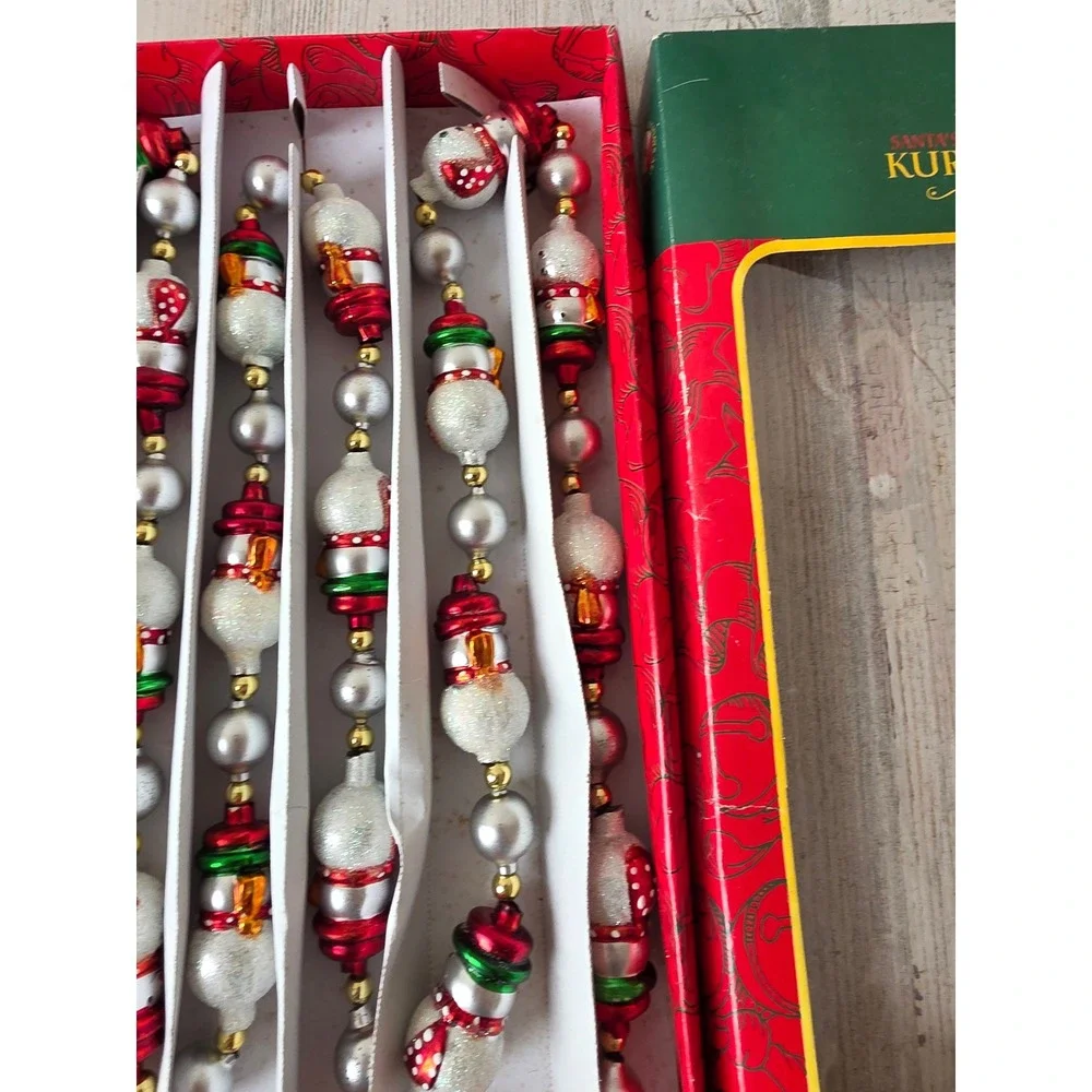 Vintage Kurt Adler glass snowman Garland Xmas tree glitter red Green snowman